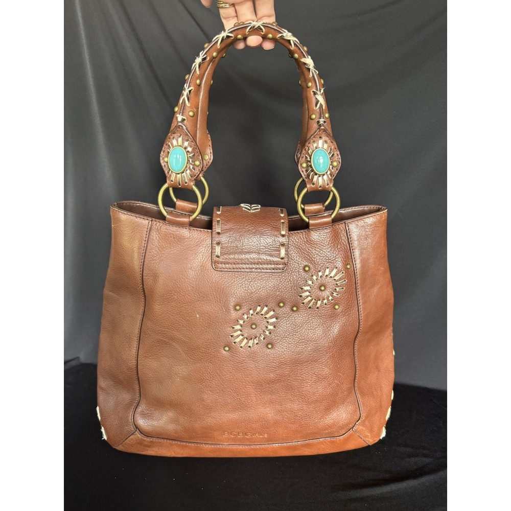 BCB Girls Brown Leather Bag In Western Style With Turquoise - Picture 2 of 16